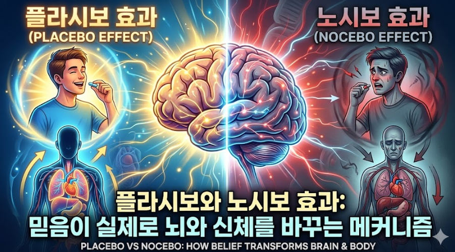 플라시보 효과와 노시보 효과의 뇌 기전 비교 분석 이미지