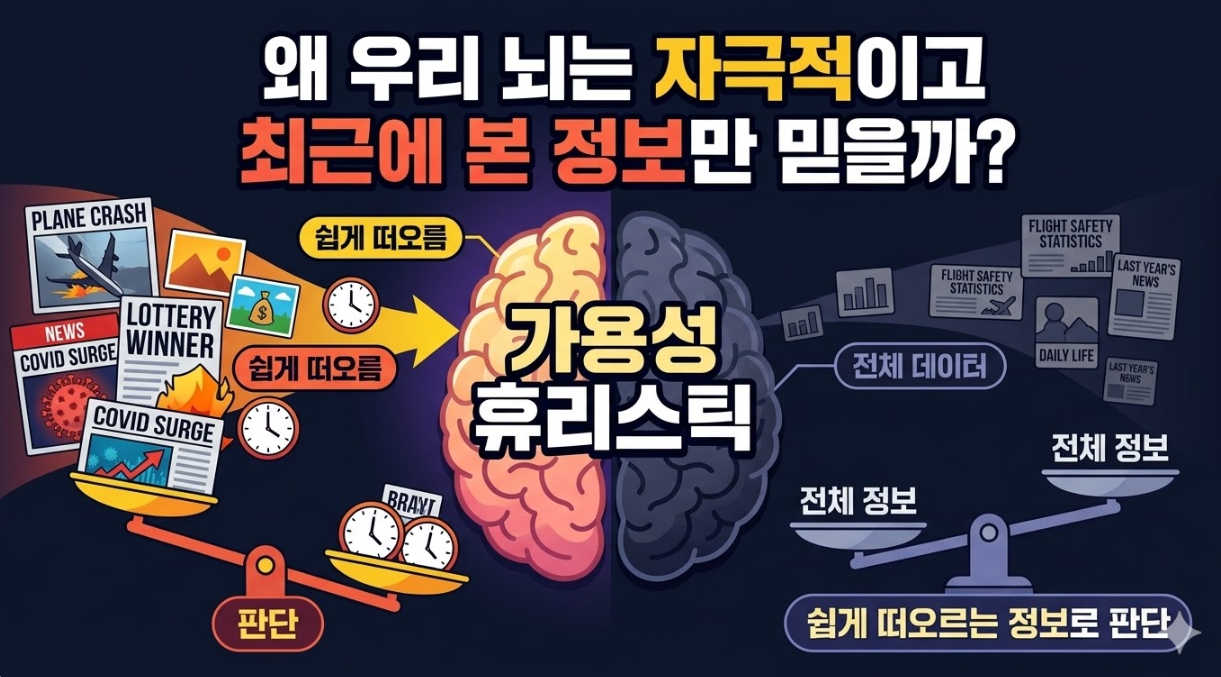 가용성 휴리스틱과 뇌의 인지적 편향 분석 다이어그램