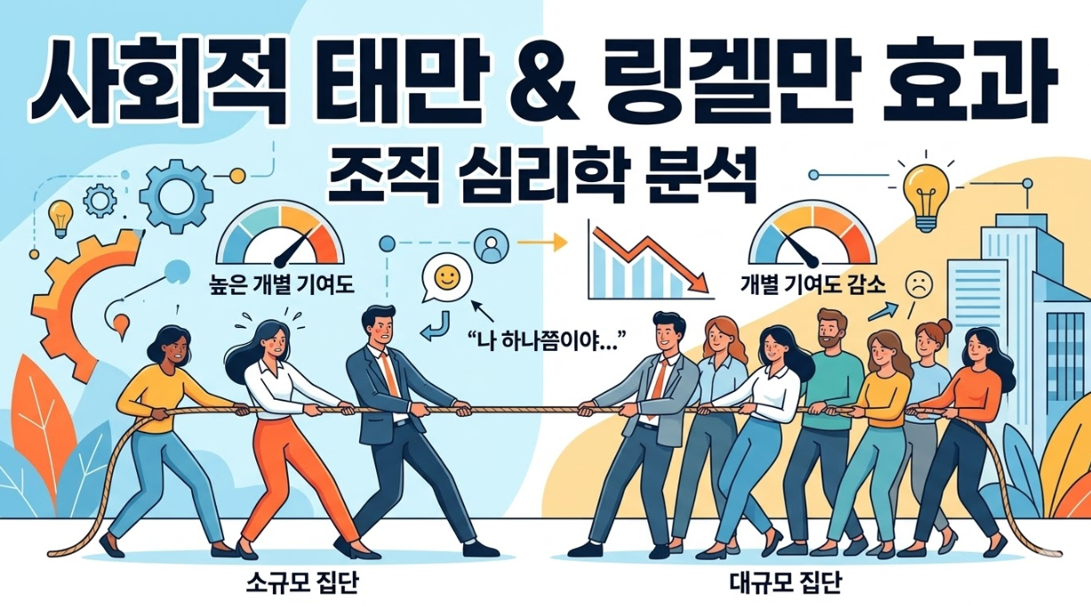 사회적 태만과 링겔만 효과를 설명하는 심리학 조직 분석 이미지