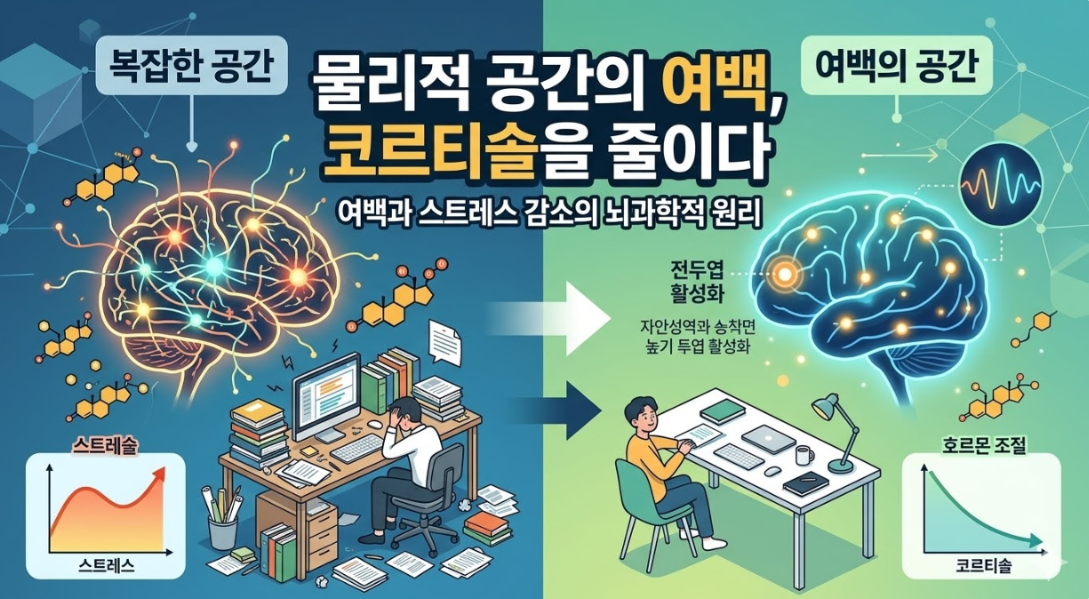 물리적 공간의 여백과 코르티솔 수치 감소를 설명하는 뇌과학 이미지