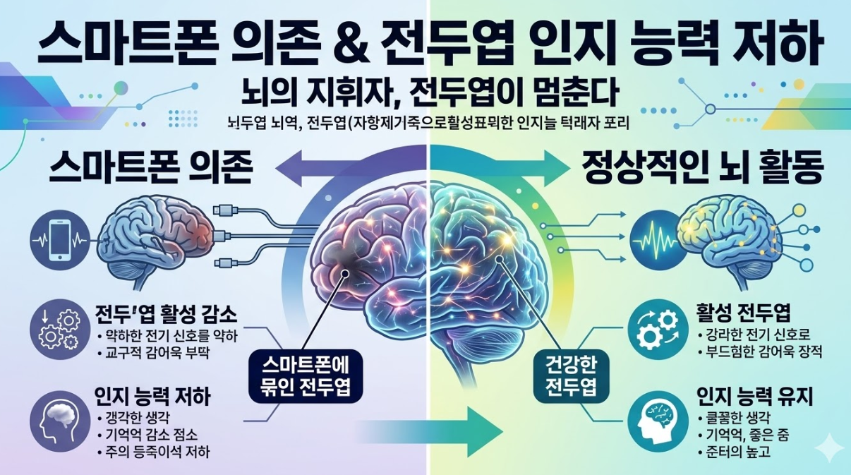 스마트폰 의존에 따른 전두엽 인지 능력 저하 분석 이미지