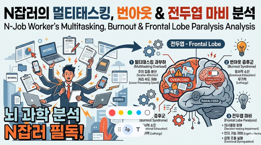 N잡러의 멀티태스킹이 유발하는 번아웃 증후군과 전두엽 마비 분석 이미지